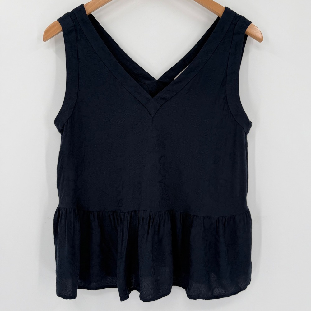 LOFT‎ Navy Sleeveless V-Neck Peplum Top Women XS Rayon Blouse